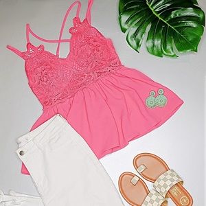 Hot pink strappy blouse NWT